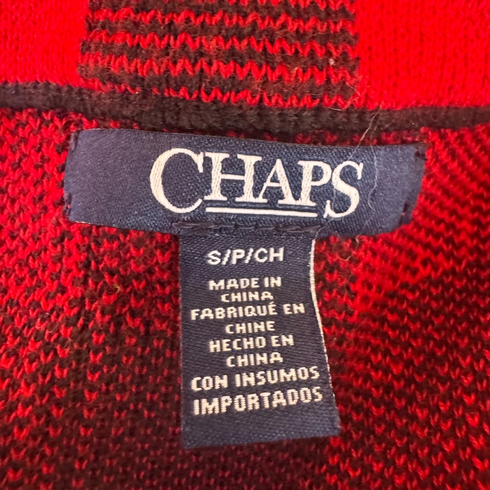 Red Black Buffalo Plaid Jacket Asymmetrical Zip Knit Small Petite - Picture 6 of 7